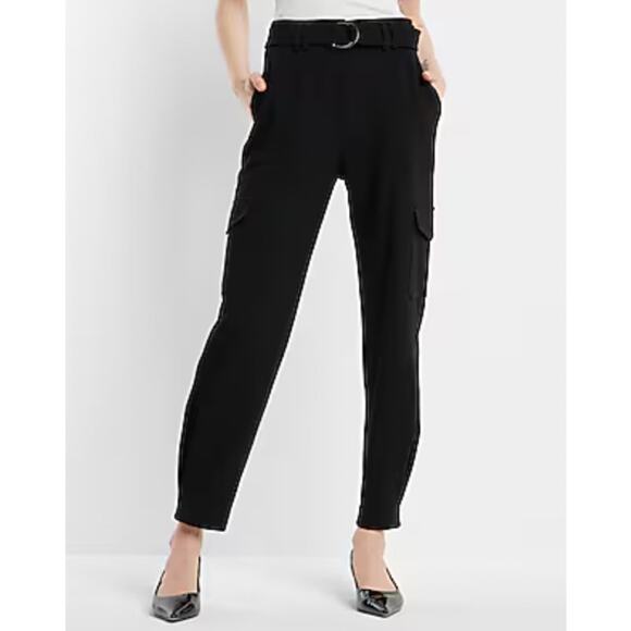 Express Super High Waisted Belted Cargo Pant Black 14 office career utility - Picture 1 of 12